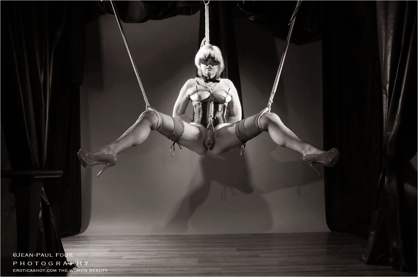BelleAnnabelle, slut, suspension, shibari, anal fist, tits torture, pussy torture, slave, whore, anal sub, hard whip, blowjob, handjob, whip a beautiful woman hanging with her legs wide open, go to eroticashot.com pict by �Jean-Paul Four