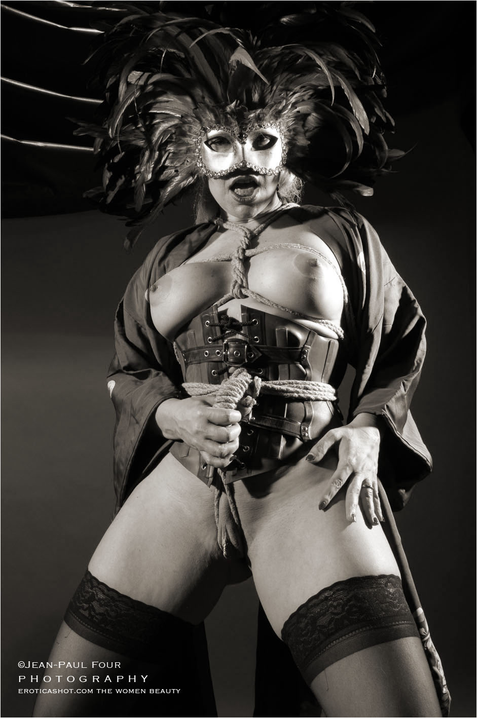 Fetish Geisha, total sub, big boobs, shibari, self suspension, tits and pussy torture, slut, pee, follow on eroticashot.com, pict by Jean-Paul Four