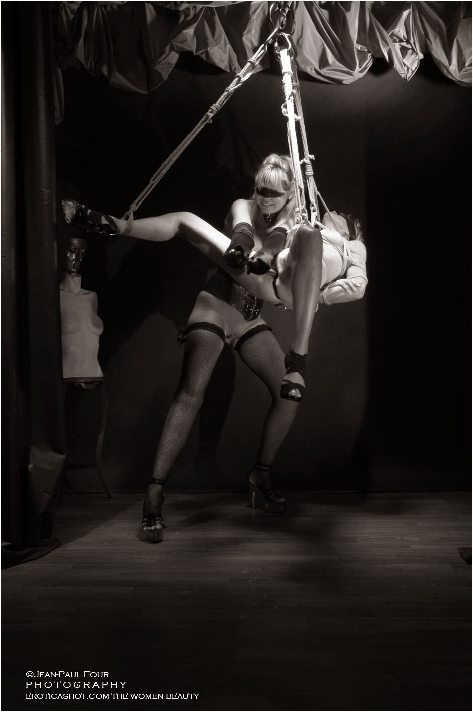 Marie and Gaby, two blonde on strage, piss whore, shibari slave, with rosebuds in the ass hole, pict by Jean-Paul Four